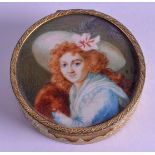 A 19TH CENTURY FRENCH CARVED IVORY AND BRASS SNUFF BOX AND COVER depicting a version of Francais Ren