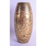 A 19TH CENTURY CHINESE POLISHED BRONZE VASE bearing Xuande marks to base, decorated with figures on