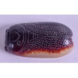 A 19TH CENTURY CHINESE CARVED MUTTON JADE CICADA FLY decorated with dimples. 4.75 cm x 2.25 cm.