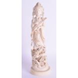 A GOOD 19TH CENTURY JAPANESE MEIJI PERIOD CARVED IVORY OKIMONO modelled as a female standing upon a