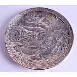 A FINE 19TH CENTURY JAPANESE MEIJI PERIOD SILVER AND GOLD DISH engraved with numerous carp swimming