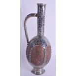 A RARE 19TH CENTURY RUSSIAN SILVER NIELLO CARVED COCONUT EWER decorated all over with vines. 26 cm h