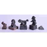 SIX CHINESE QING DYNASTY BRONZE SEALS in various forms and sizes. Largest 5 cm x 2 cm. (6)