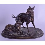 A 19TH CENTURY CONTINENTAL CAST IRON DOG GROUP After Pierre Jules Mede 25 cm wide.