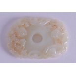 AN EARLY 20TH CENTURY CHINESE CARVED WHITE JADE BI DISC PLAQUE Late Qing. 4 cm x 5.75 cm.