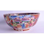 A LARGE 18TH CENTURY CHINESE EXPORT MANDARIN FAMILLE ROSE BOWL Qianlong, painted with figures within