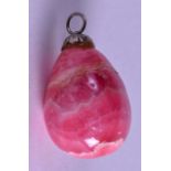 A 1920S SILVER AND RHODONITE EGG PENDANT possibly Russian. 2.5 cm long.