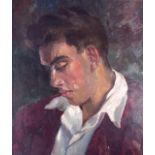 L NEUSTEM (20th century), unframed oil on card, quarter length portrait of a male, signed & dated 19