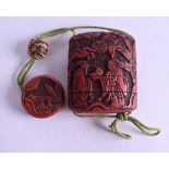 A 19TH CENTURY JAPANESE MEIJI PERIOD FOUR CASE CINNABAR LACQUER INRO decorated with Chinese sages wi