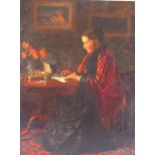 HENRY JUSTICE FORD (1860-1941), unframed oil on canvas, signed & dated '92, a seated female penning