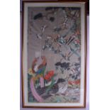 A LARGE EARLY 20TH CENTURY CHINESE WATERCOLOUR ON SILK painted with birds within landscapes. Silk 10