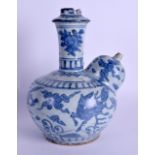 A 17TH CENTURY CHINESE BLUE AND WHITE PORCELAIN KENDI Ming, painted with horses and motifs amongst f