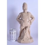 A LARGE 1920S GLAZED POTTERY FIGURE OF A STANDING MALE signed and dated 1925 D Funn, modelled with b