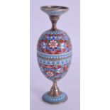 A VERY RARE 19TH CENTURY RUSSIAN ENAMEL TRAVELLING EGG CUP decorated with foliage and vines. 3.9 oz.
