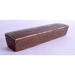 A 19TH CENTURY INDO PERSIAN MICRO MOSAIC LACQUER PEN BOX AND COVER decorated with motifs. 27 cm x 7