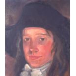 HELMUT BLOCHWEINER (European), unframed oil on canvas, portrait of a man wearing a hat. 35 cm x 31 c