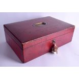 A LOVELY LATE VICTORIAN/EDWARDIAN RED LEATHER COUNCIL STRAITS SETTLEMENTS BOX with black leather int