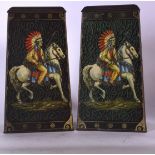 A RARE PAIR OF VICTORY-V METAL SWEET TIN DECORATED WITH A NATIVE AMERICAN, depicted on horseback hol