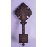 AN UNUSUAL 19TH CENTURY ETHIOPIAN RELIGIOUS CARVED WOOD ICON decorated with Saints and animals