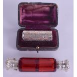 A LATE VICTORIAN SILVER SCENT BOTTLE by Hayes Brothers, Birmingham 1894, together a silver and ruby