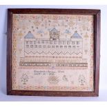 A MID 19TH CENTURY FRAMED EMBROIDERED SAMPLER by Elizabeth Senior Aged 20 1838. Image 50 cm square.