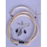 A SILVER MOUNTED PEARL NECKLACE, together matching bracelet and various silver items. (qty)