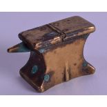 A VERY RARE GEORGE II BRASS ANVIL SNUFF BOX dated 1742 and initialled W C. 5.5 cm x 3.5 cm.