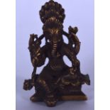 AN INDIAN BRONZE STATUE OR BUDDHA IN THE FORM OF GANESHA, modelled seated upon a plinth holding ritu