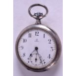 A VINTAGE SILVER OMEGA POCKET WATCH. 4.75 cm wide.