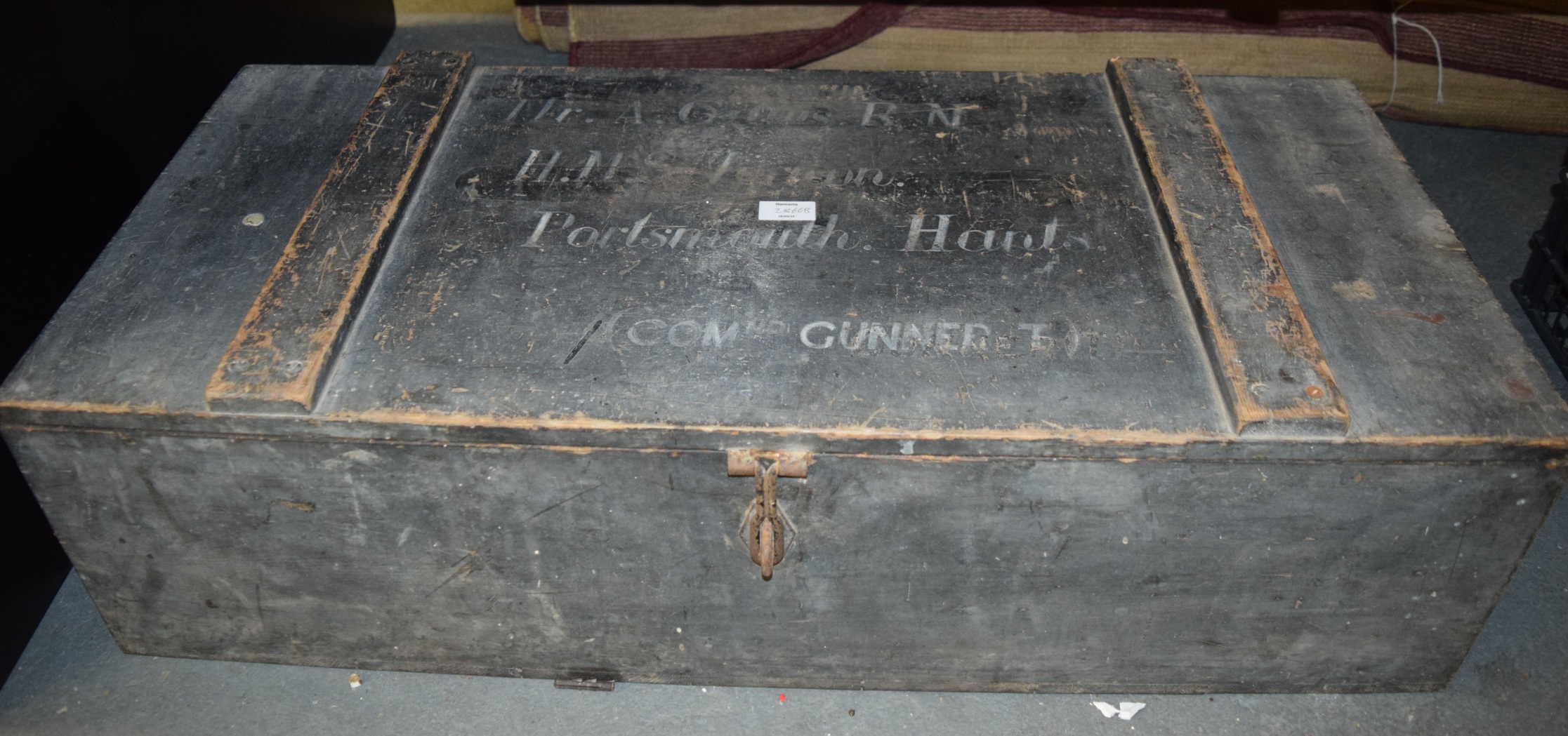 A NAVAL MILITARY AMMUNITION OR CARTRIDGE BOX, belonging to a commander gunner. 28 cm x 92 cm.