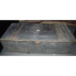 A NAVAL MILITARY AMMUNITION OR CARTRIDGE BOX, belonging to a commander gunner. 28 cm x 92 cm.