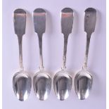 A SET OF FOUR SILVER FIDDLE PATTERN TABLE SPOONS. London 1840. 10.8 oz. (4)