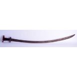 A 19TH CENTURY AFRICAN ETHIOPIAN RHINOCEROS HORN HANDLED SWORD with partial curving blade. 98 cm lon