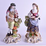 A PAIR OF 19TH CENTURY SAMSONS DERBY PORCELAIN FIGURES modelled as a male and female upon openwork b
