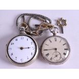 TWO ANTIQUE SILVER POCKET WATCHES. (2)