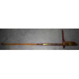 A 19TH CENTURY CUMBRIA JOSEPH BOWERBANKS IRON MONGER MEASURING STICK with brass mounts. 197 cm x 44