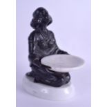 A LOVELY ART DECO BRONZE AND MARBLE FIGURE OF A FEMALE by Josef Lorenzl, modelled as a flapper holdi