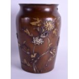 A 19TH CENTURY JAPANESE MEIJI PERIOD GOLD ONLAID BRONZE VASE decorated with silver foliage, birds an