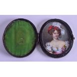 AN 18TH/19TH CENTURY CARVED IVORY PORTRAIT MINIATURE within a shagreen case. Miniature 5.5 cm x 7.5