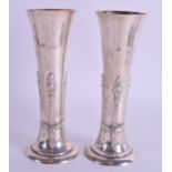 A PAIR OF HAMILTON & CO SILVER VASES. London 1913. 12 oz. 16.5 cm high.