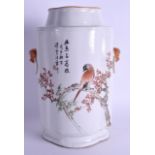 A LOVELY LARGE EARLY 20TH CENTURY CHINESE FAMILLE ROE LOZENGE SHAPED VASE Qing/Republic, painted wit