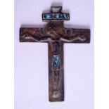 AN 18TH CENTURY PAINTED BRONZE ICON CRUCIFIX PENDANT. 9.5 cm x 12.5 cm.