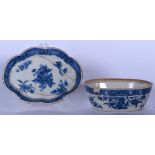 AN 18TH CENTURY CHINESE BLUE AND WHITE PORCELAIN BOWL AND PIN DISH, painted with foliate sprays. Dis