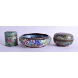 AN EARLY 20TH CENTURY CHINESE CLOISONNE ENAMEL BOWL Late Qing, together with two cloisonné boxes & c