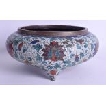 A LARGE 18TH/19TH CENTURY CHINESE CLOISONNE ENAMEL CENSER Qing, decorated with extensive foliage and