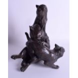 A FINE 19TH CENTURY JAPANESE MEIJI PERIOD BRONZE OKIMONO modelled as three cats in a playful mood. 2