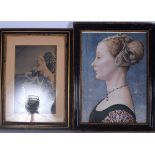 A PHOTOGRAPHIC PRINT OF QUEEN VICTORIA, together with a portrait of a female. Largest 39 cm x 28 cm.