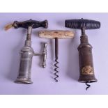 AN ANTIQUE FOWLERS PATENT CORKSCREW together with 2 others. (3)