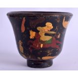 A 19TH CENTURY MIDDLE EASTERN PERSIAN LACQUERED BOWL painted with figures upon horses within landsca