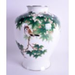 A LARGE EARLY 20TH CENTURY JAPANESE MEIJI PERIOD SILVER CLOISONNE ENAMEL VASE decorated with a bird